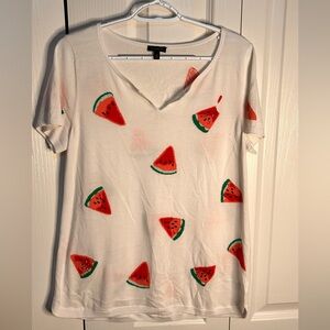 Talbots Beaded Slice Of Watermelon Cotton White Sweater Summer Top Shirt Medium